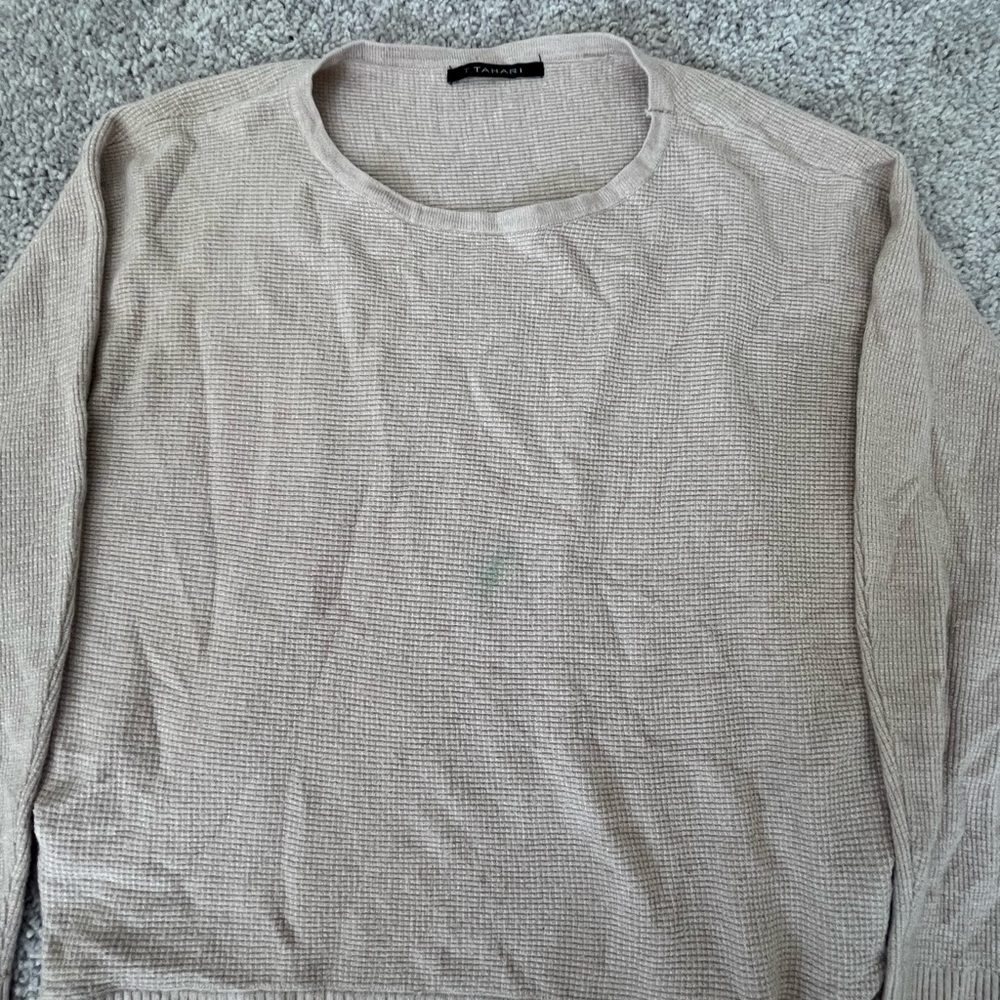 Tahari Knit Beige/Cream Long Sleeve Crew Neck Sweater Top Junior’s Medium